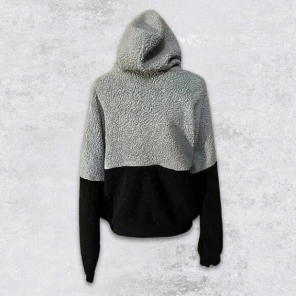 SHEIN Two-Tone Pullover Hoodie Soft Fleece Drop Shoulder Style Black/Gray W US L - Picture 3 of 6